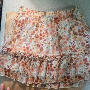 Altar'd State Floral Ruffle Mini Skirt - Cream with Peach & Rust Blossoms
